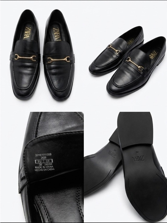 Zara Shoes - Zara Womens Black Gold Chic Buckle Slip On Casual  Point Toe Loafers EU 38